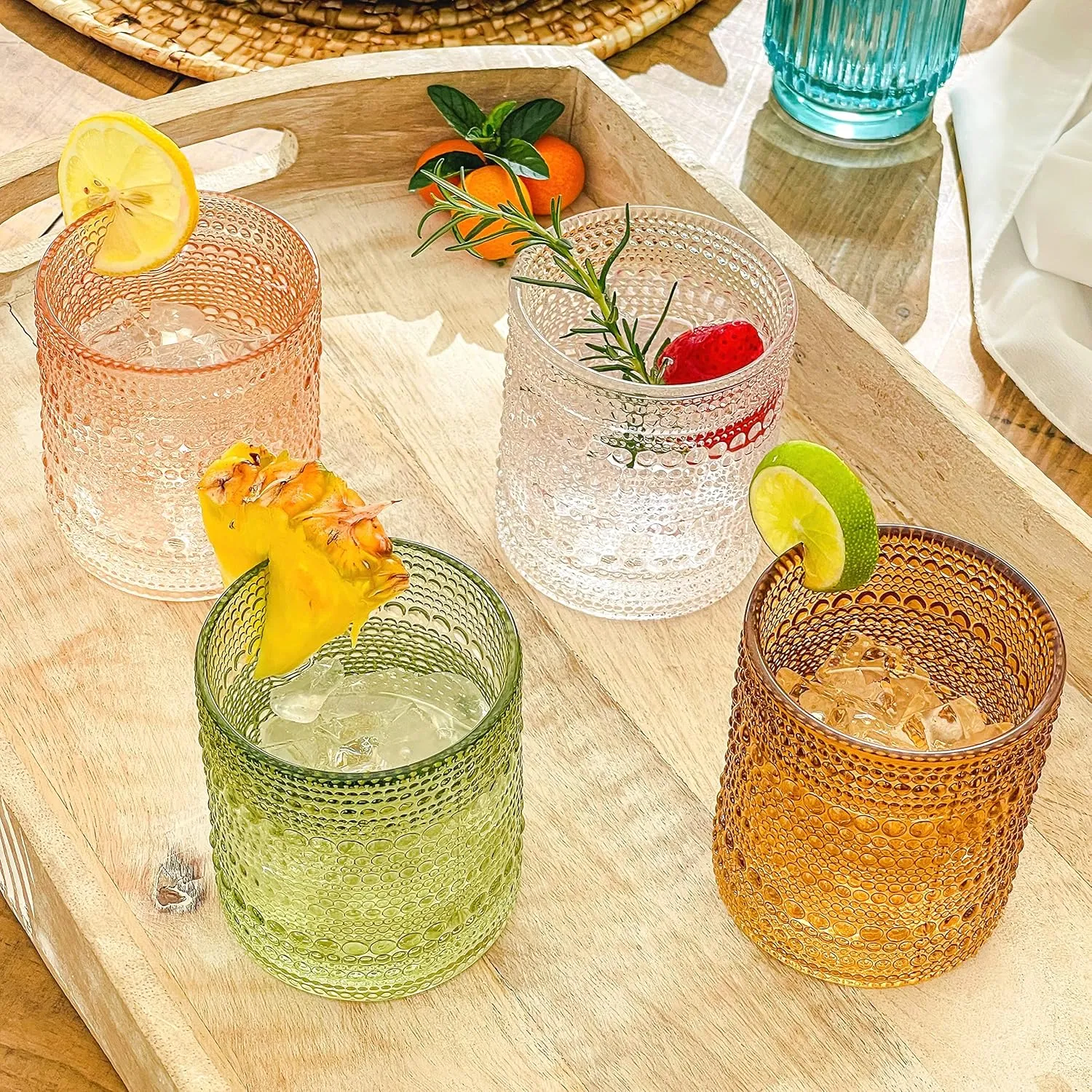 Kate Aspen Sage Green Hobnail Beaded Drinking Glasses Set of 6-10 oz Vintage Glassware Set Cocktail Glass Set, Juice Glass, Water Cups | Makes A Great Hostess Gift or Gift for New Home Owners
