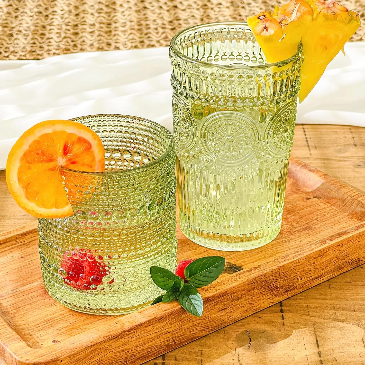 Kate Aspen Sage Green Hobnail Beaded Drinking Glasses Set of 6-10 oz Vintage Glassware Set Cocktail Glass Set, Juice Glass, Water Cups | Makes A Great Hostess Gift or Gift for New Home Owners