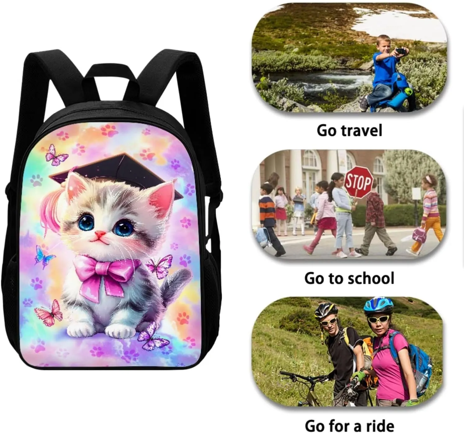 Kawaii Cat 5th Grade Backpack for Girls Bookbags with Lunch Box Bottle Sleeve Pencil Case Middle School Backpacks for Teen Girls Kids School Bag for School Hiking Daypack