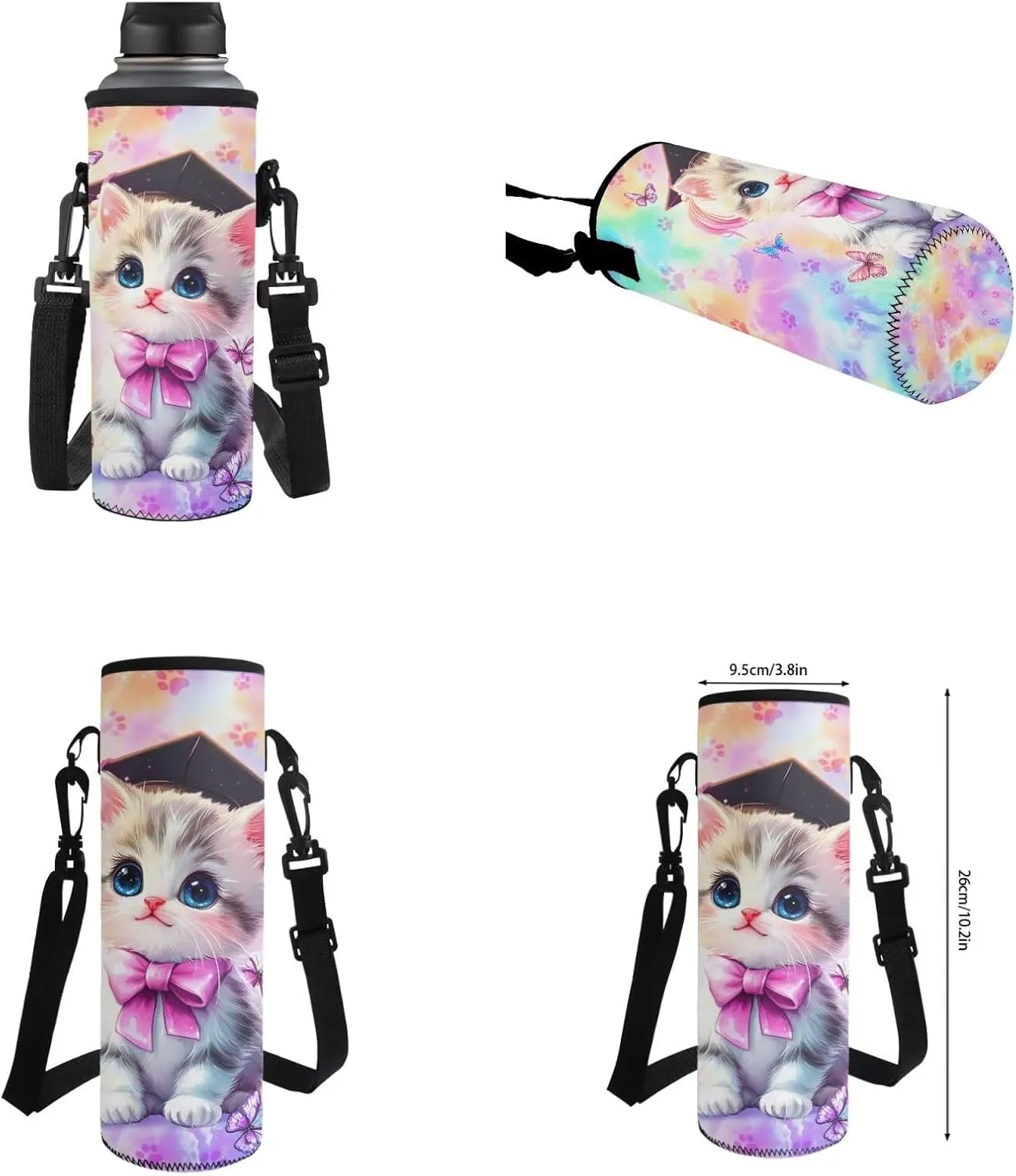 Kawaii Cat 5th Grade Backpack for Girls Bookbags with Lunch Box Bottle Sleeve Pencil Case Middle School Backpacks for Teen Girls Kids School Bag for School Hiking Daypack