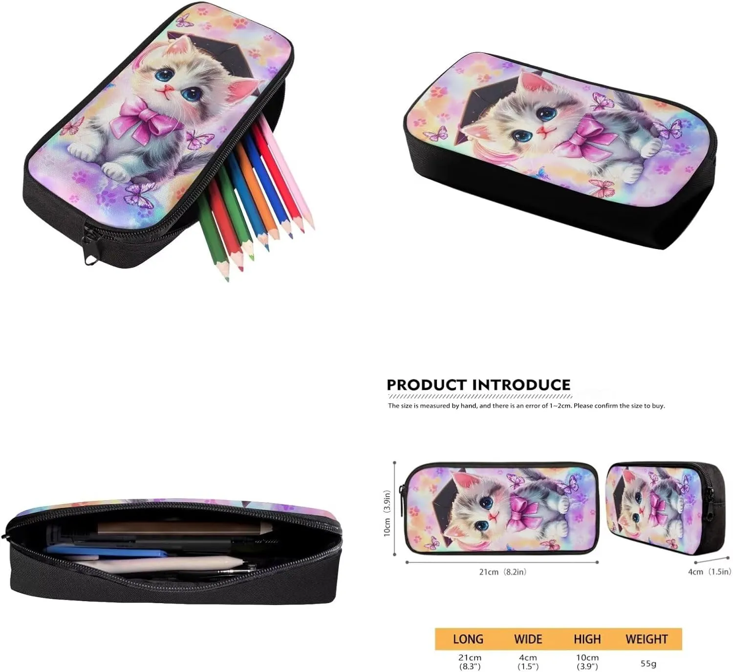 Kawaii Cat 5th Grade Backpack for Girls Bookbags with Lunch Box Bottle Sleeve Pencil Case Middle School Backpacks for Teen Girls Kids School Bag for School Hiking Daypack