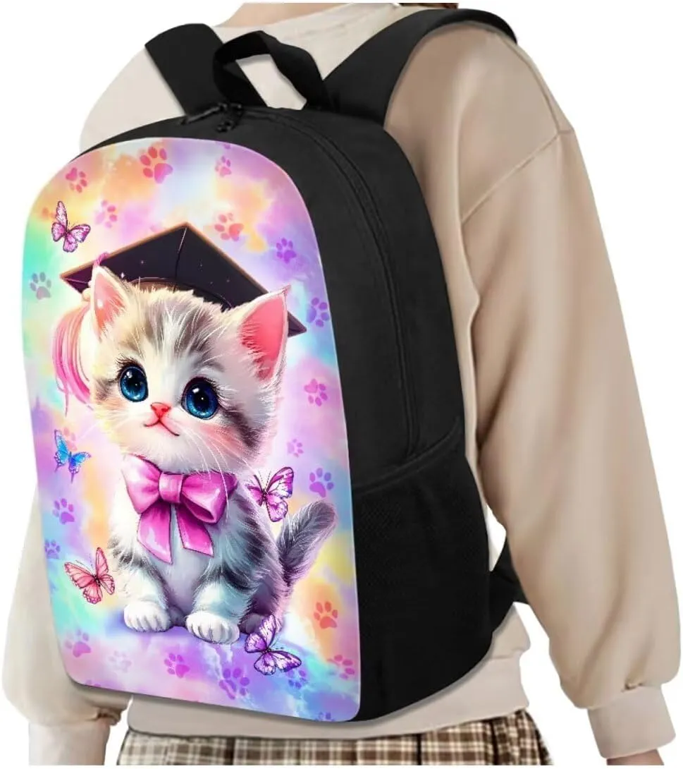 Kawaii Cat 5th Grade Backpack for Girls Bookbags with Lunch Box Bottle Sleeve Pencil Case Middle School Backpacks for Teen Girls Kids School Bag for School Hiking Daypack