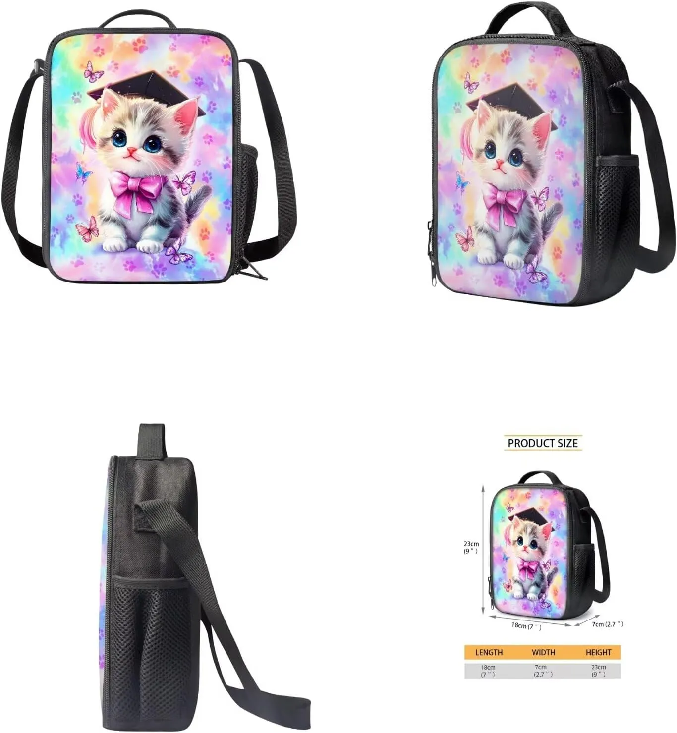 Kawaii Cat 5th Grade Backpack for Girls Bookbags with Lunch Box Bottle Sleeve Pencil Case Middle School Backpacks for Teen Girls Kids School Bag for School Hiking Daypack