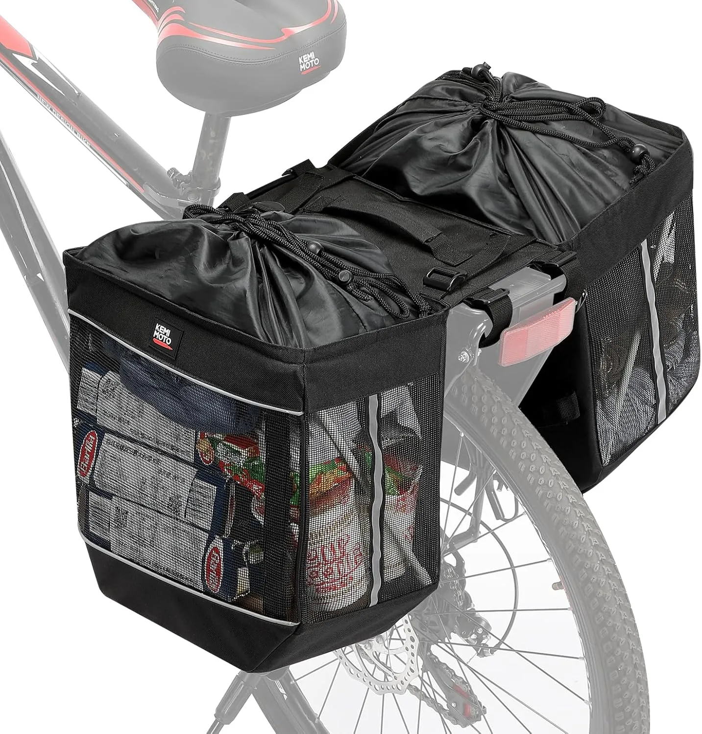 KEMIMOTO Panniers Bike Bags for Grocery, 40L Breathable Bicycles Panniers, Foldabel Rear Rack Bags With Drawstring Design Comfort Handle, Black