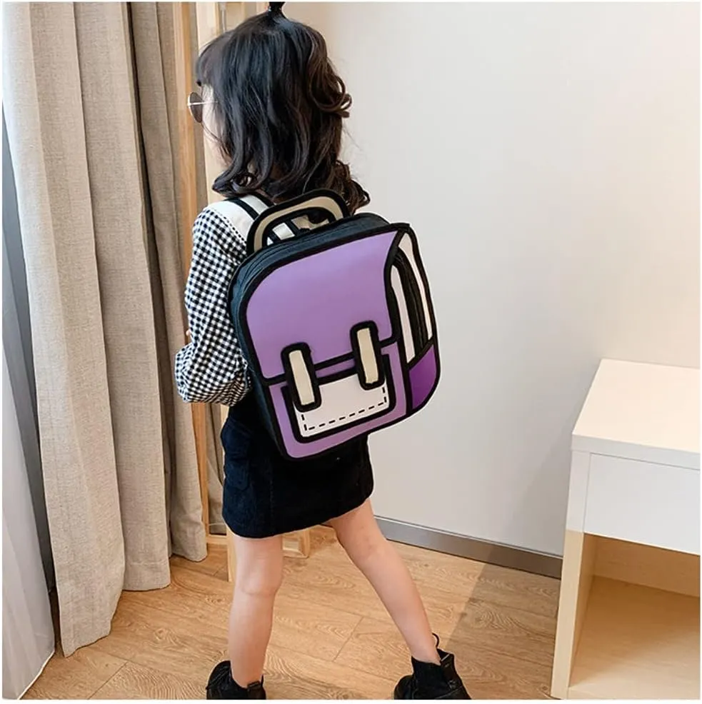 Kid Girls Boys Jump Style 3D Backpack 2D Drawing Anime Comic Cartoon Backpack Daypack (Purple)