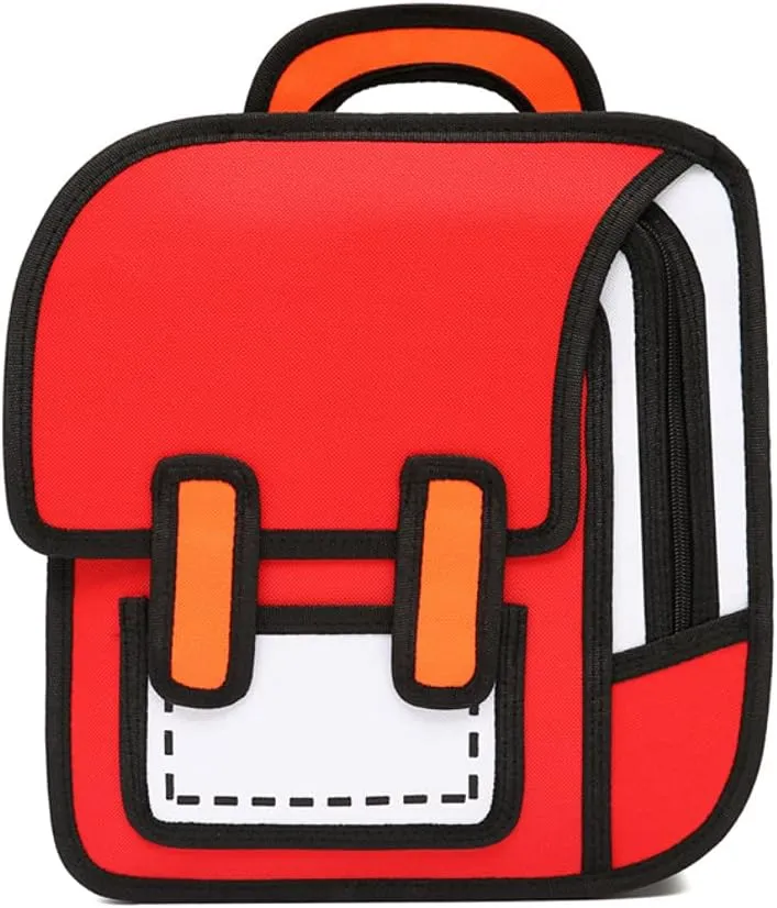 Kid Girls Boys Jump Style 3D Backpack 2D Drawing Anime Comic Cartoon Backpack Daypack (Red)