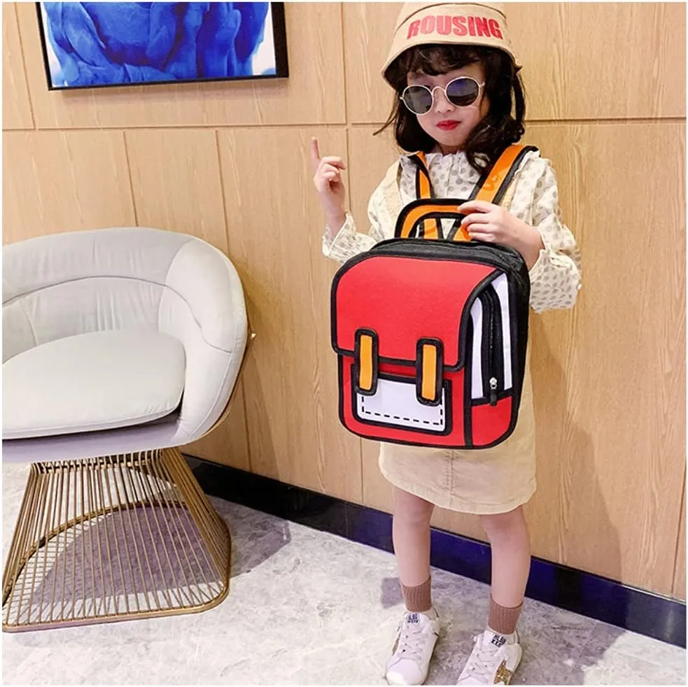 Kid Girls Boys Jump Style 3D Backpack 2D Drawing Anime Comic Cartoon Backpack Daypack (Red)