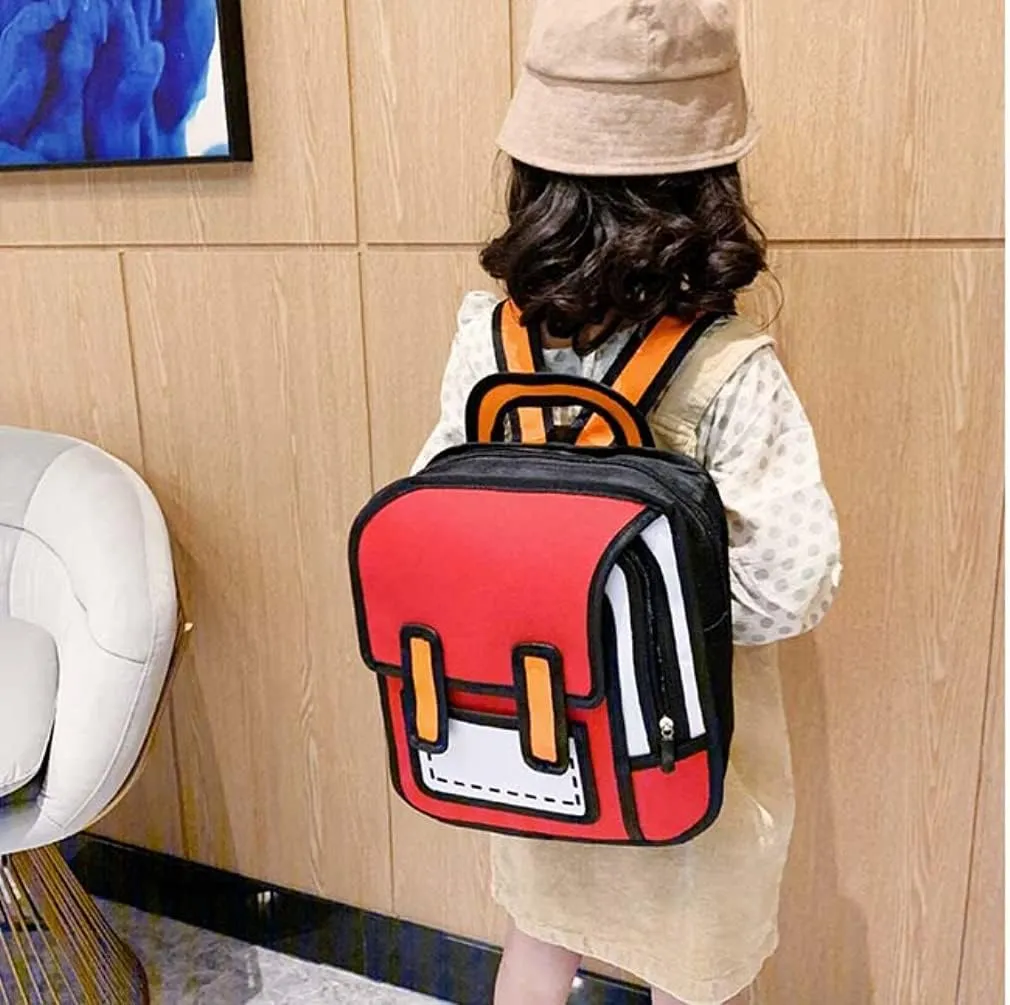 Kid Girls Boys Jump Style 3D Backpack 2D Drawing Anime Comic Cartoon Backpack Daypack (Red)
