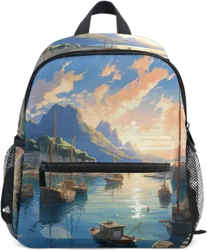 Kids Backpack for Boys Girls Toddler Bags Children Preschool Sailing Sailboat Seaway Kindergarten Small 3-8 Years Old Chest Strap