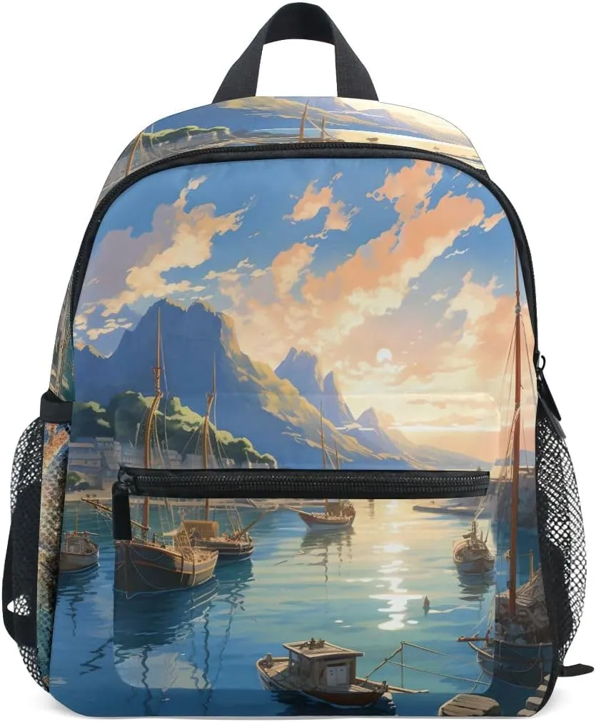 Kids Backpack for Boys Girls Toddler Bags Children Preschool Sailing Sailboat Seaway Kindergarten Small 3-8 Years Old Chest Strap