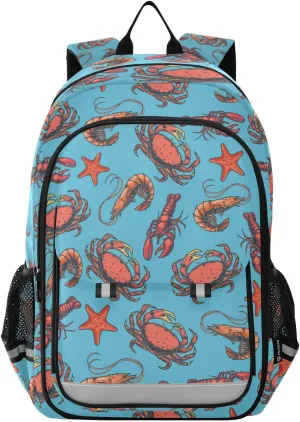 Kids Backpack Marine Crayfish Crabs Blue Toddler Teens Backpack for Boys and Girls with Chest Strap,School Students Bookbag Daypack for Preschool Kindergarten Elementary