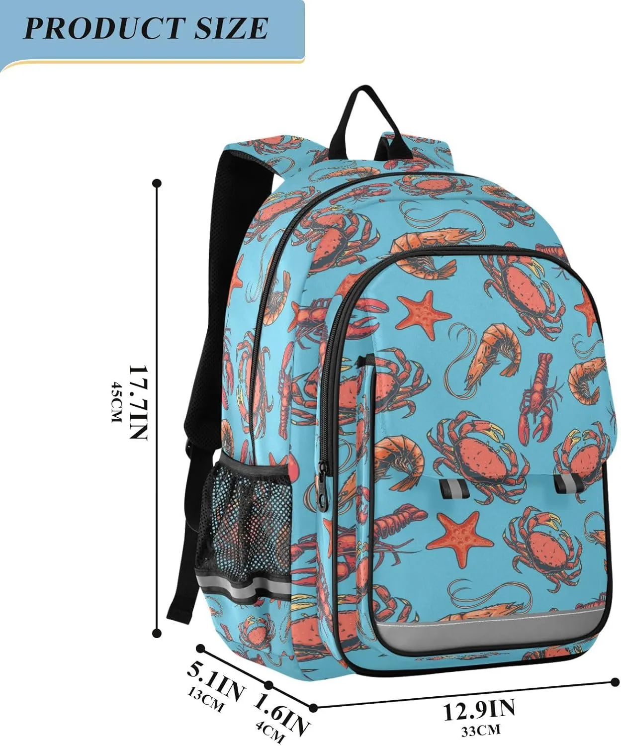 Kids Backpack Marine Crayfish Crabs Blue Toddler Teens Backpack for Boys and Girls with Chest Strap,School Students Bookbag Daypack for Preschool Kindergarten Elementary