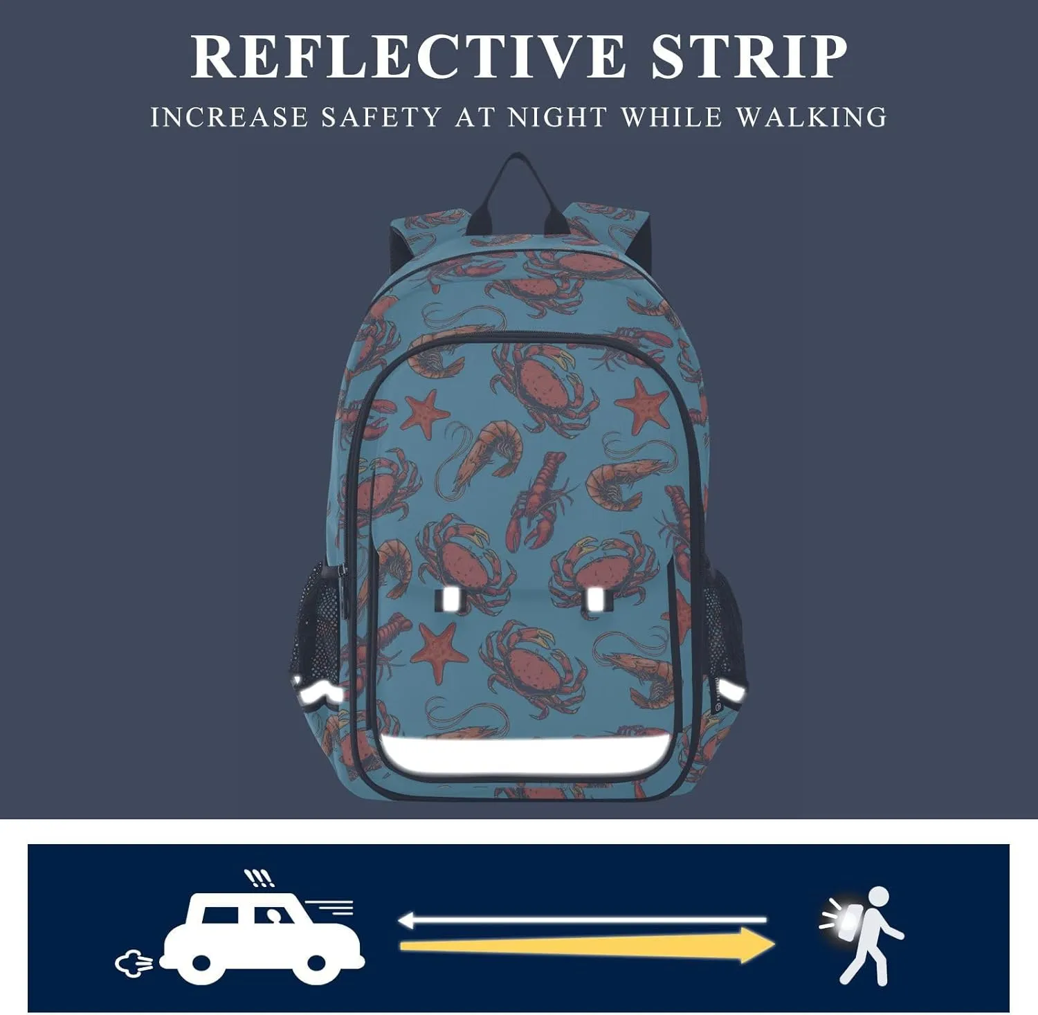 Kids Backpack Marine Crayfish Crabs Blue Toddler Teens Backpack for Boys and Girls with Chest Strap,School Students Bookbag Daypack for Preschool Kindergarten Elementary