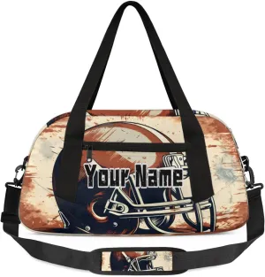 Kids Duffel Overnight Bag Boys American Football Helmet Sports, Ball Waterproof Gym Sports Duffle Bag Teen Personalized Travel Gymnastic Weekender Bag Custom Carry on Tote Bag for Boys