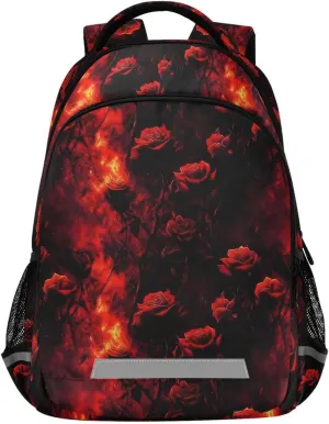 Kid's School Backpack-Flaming Rose for Boys Girls Ages 6-12, Lightweight Bookbag with Padded Straps Reflective Stripes Daypack for Travel Hiking Study