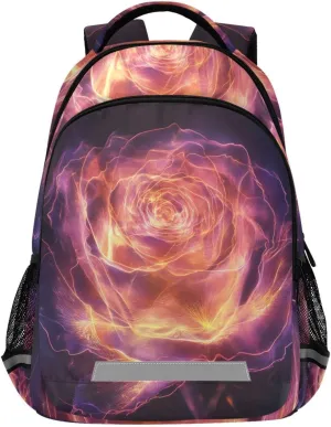 Kids School Backpack-Flaming Roses for Boys Girls Ages 6-12, Lightweight Bookbag with Padded Straps Reflective Stripes Daypack for Travel Hiking Study
