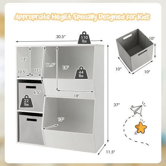 Kids Toy Storage Cabinet with Shelves-White - Color: White