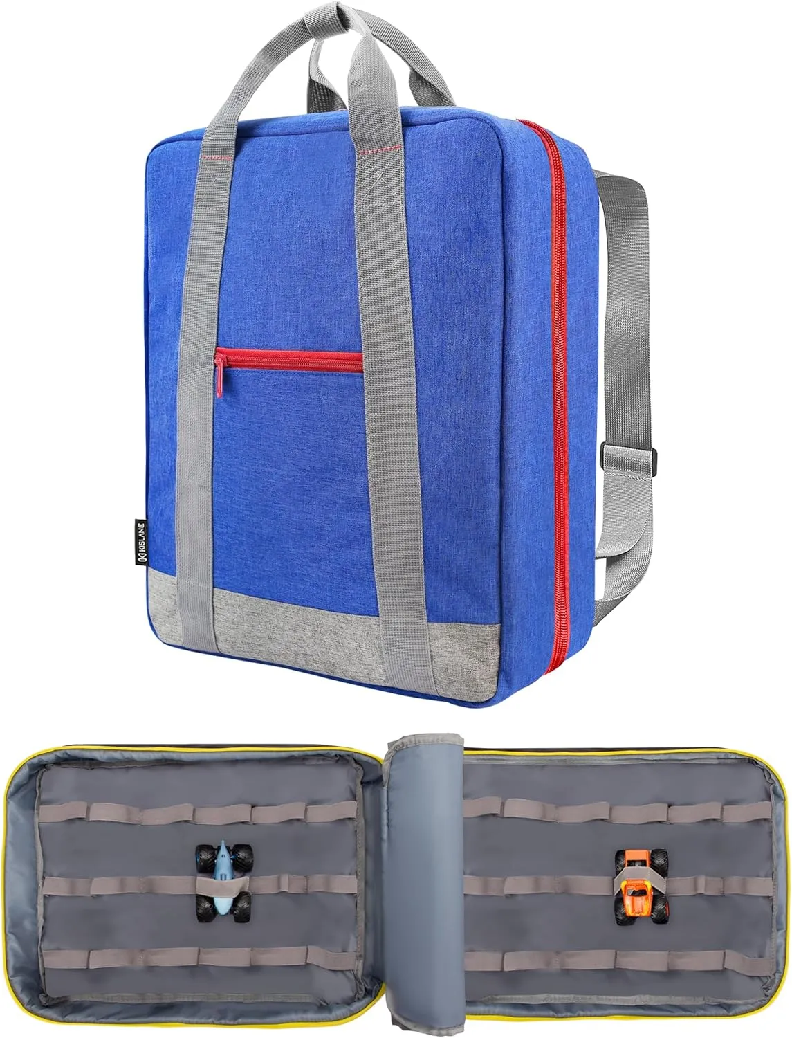 KISLANE Monster Trucks Storage Backpack - Versatile Carrying Case With Front Compartment and 2 Storage Pages for 36 Trucks - Ultimate Holder and Organizer