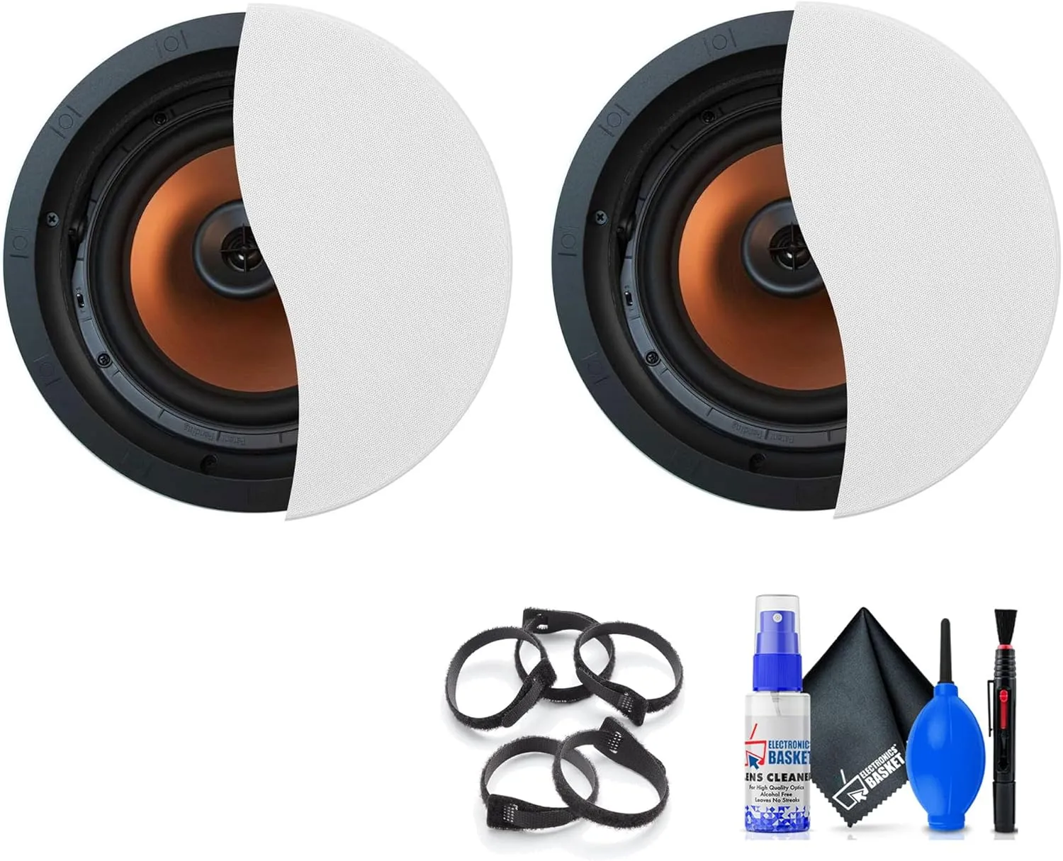 Klipsch 2X CDT-5800-C 2-Way Pivoting in-Ceiling Loudspeaker (CDT-5800-C) Bundle Including: Cable Ties, Cleaning Kit
