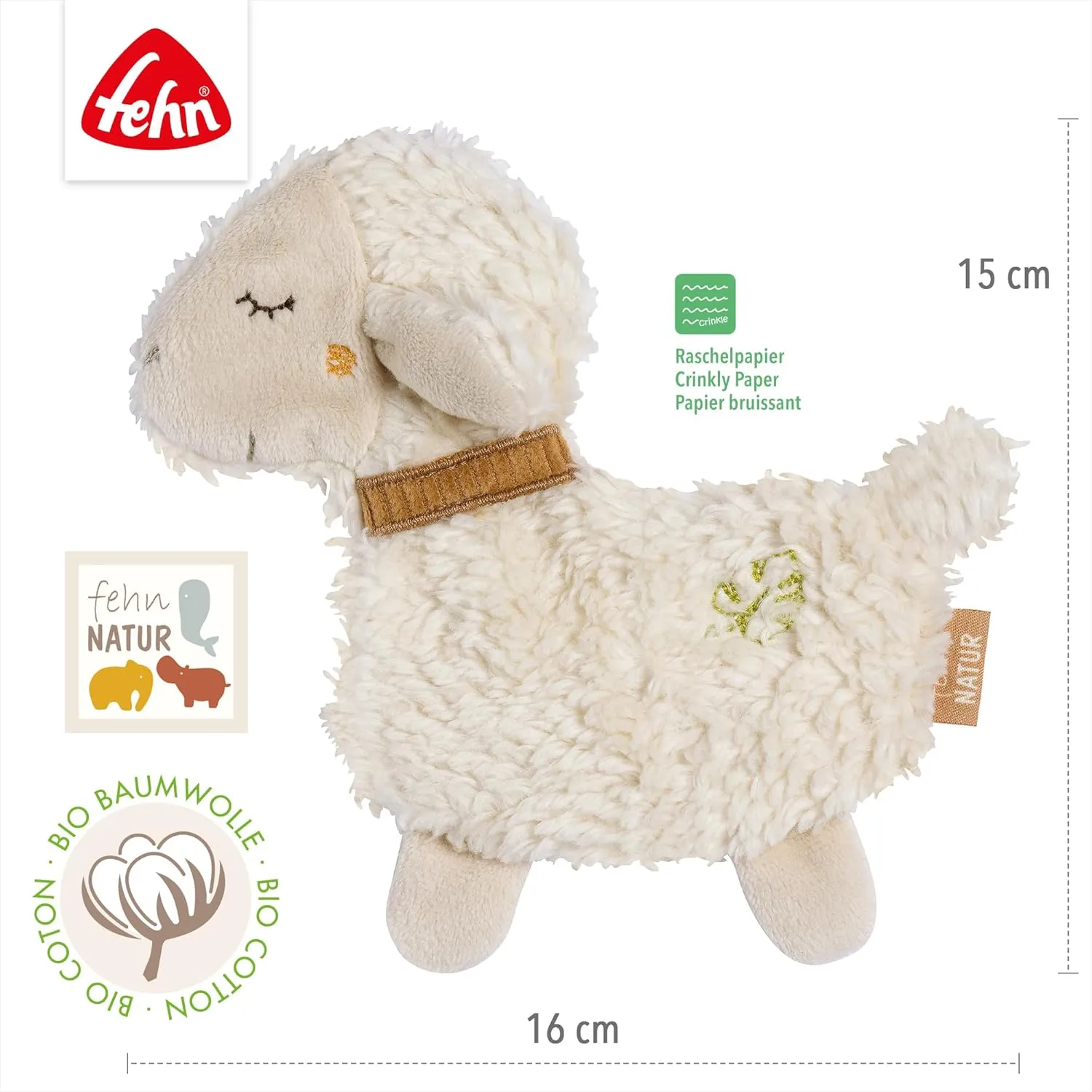 Knister-Schaf Natur – Activity-Rascheltier mit Bio-Baumwolle (kbA) zum Greifen, Spielen & Geräusche erzeugen – Idealer Begleiter für Babys und Kleinkinder AB 0  Monaten