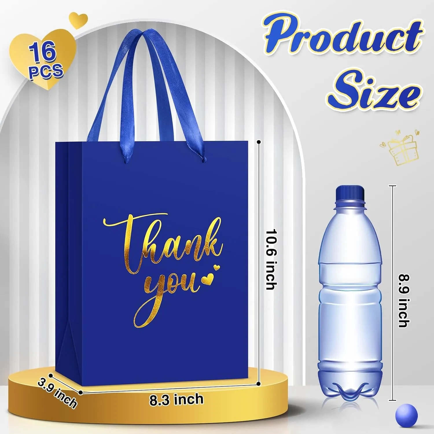 Kolldenn 16 Pcs Thank You Gift Bags Thank You Paper Bags with Handle Wrap Bags Bulk Totes for Birthdays Business Wedding Baby Shower Party Favors(10.63 x 8.27 x 3.94 Inches,Royal Blue)