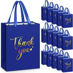 Kolldenn 16 Pcs Thank You Gift Bags Thank You Paper Bags with Handle Wrap Bags Bulk Totes for Birthdays Business Wedding Baby Shower Party Favors(10.63 x 8.27 x 3.94 Inches,Royal Blue)