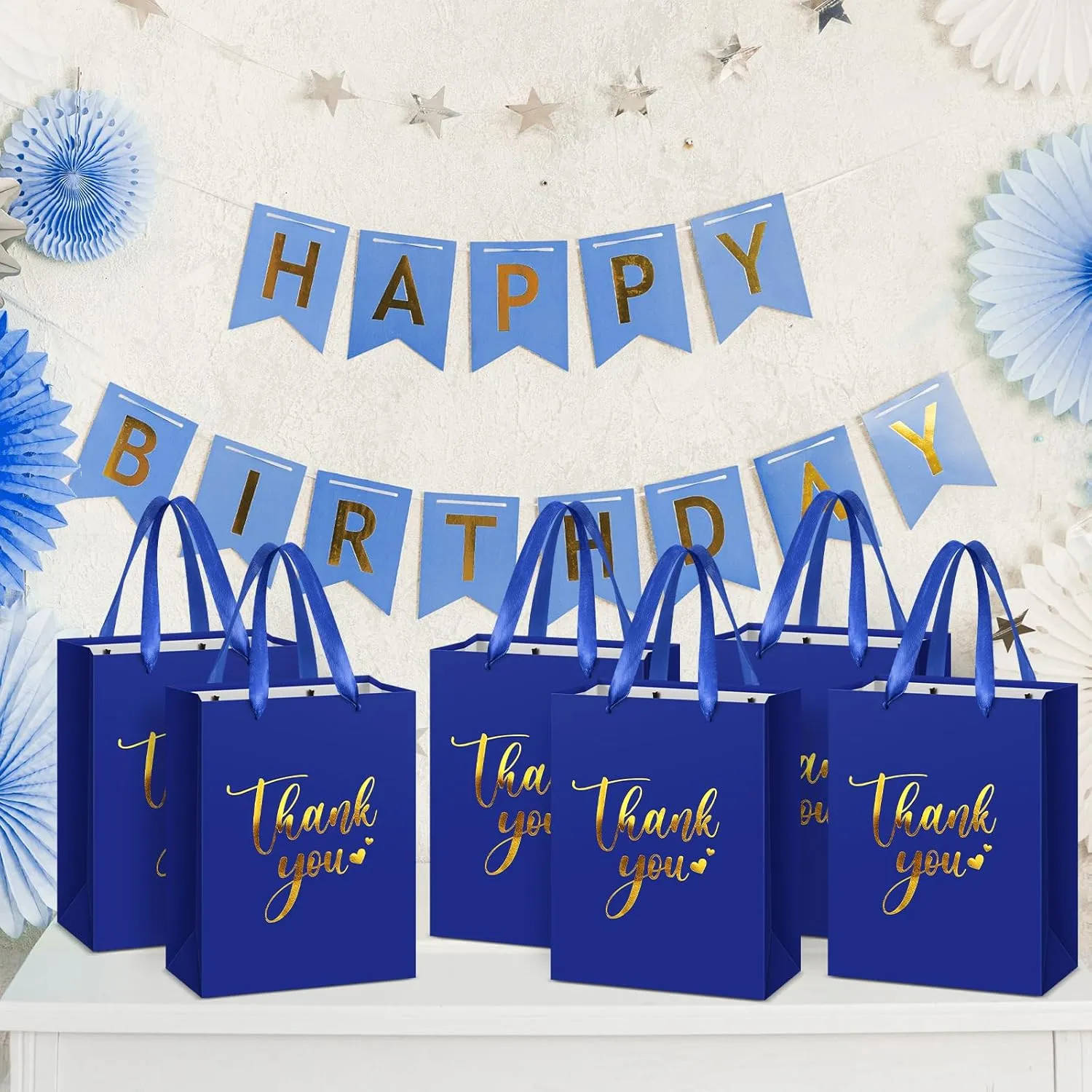 Kolldenn 16 Pcs Thank You Gift Bags Thank You Paper Bags with Handle Wrap Bags Bulk Totes for Birthdays Business Wedding Baby Shower Party Favors(10.63 x 8.27 x 3.94 Inches,Royal Blue)