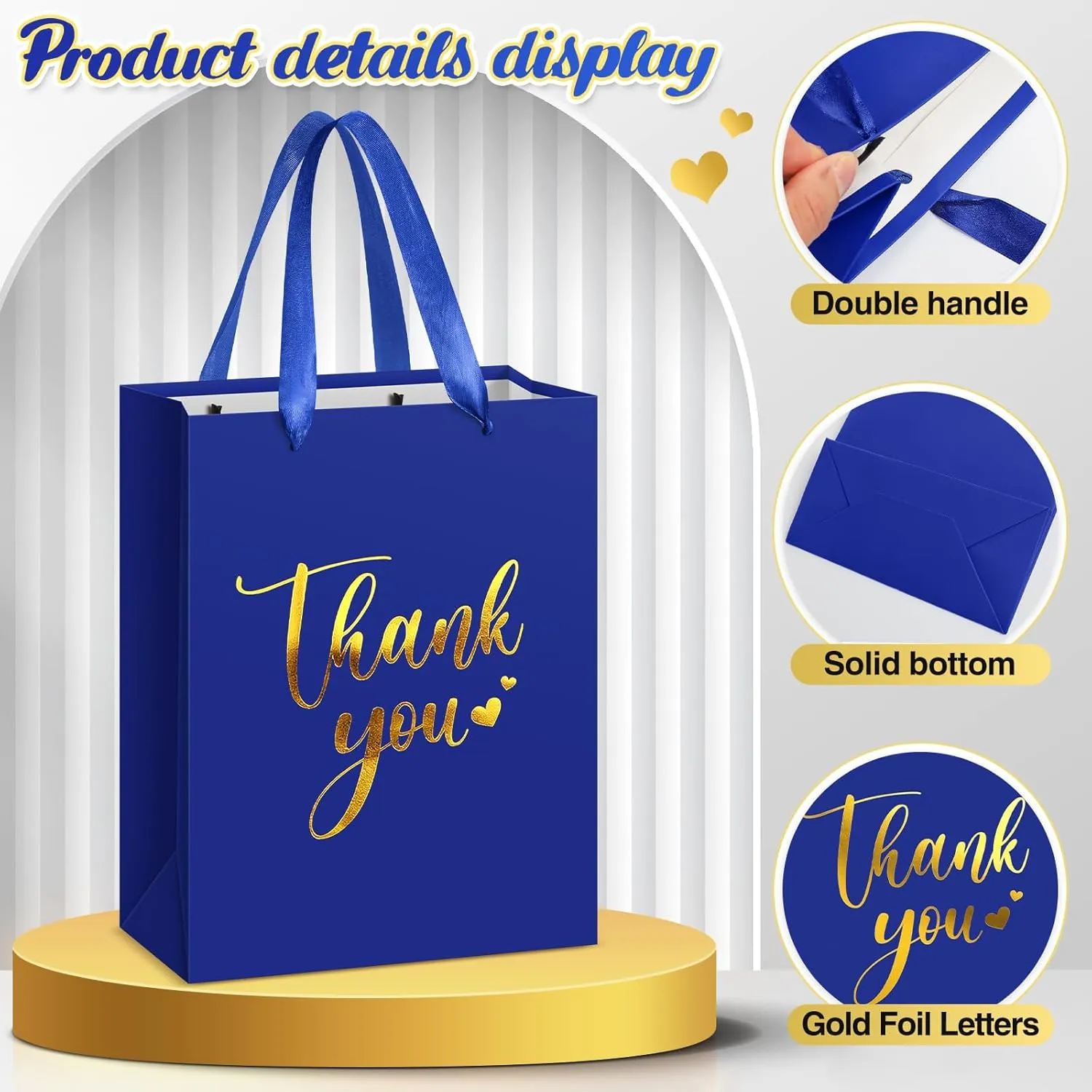 Kolldenn 16 Pcs Thank You Gift Bags Thank You Paper Bags with Handle Wrap Bags Bulk Totes for Birthdays Business Wedding Baby Shower Party Favors(10.63 x 8.27 x 3.94 Inches,Royal Blue)