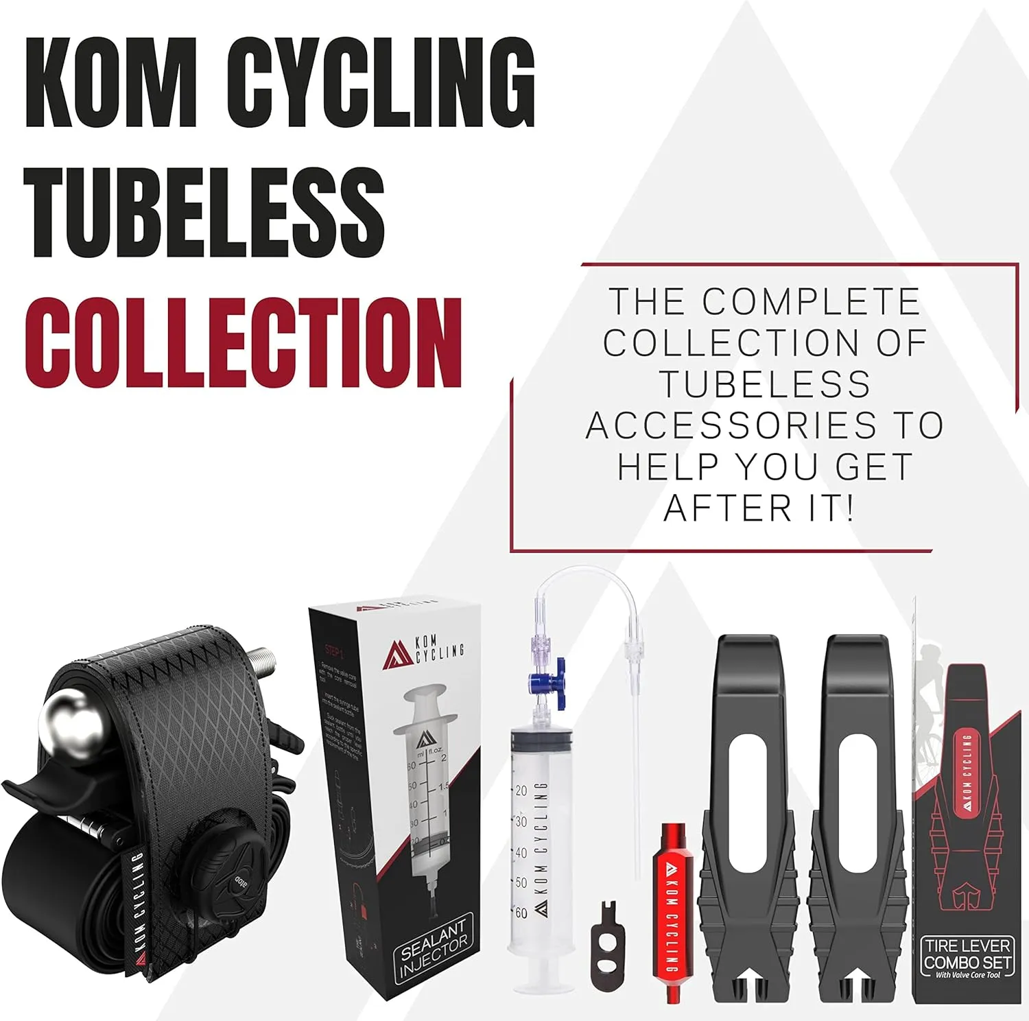 KOM Cycling Tubeless Tire Repair Kit for Bikes 8 Colors! Fixes Mountain Bike and Road Bicycle Tire Punctures