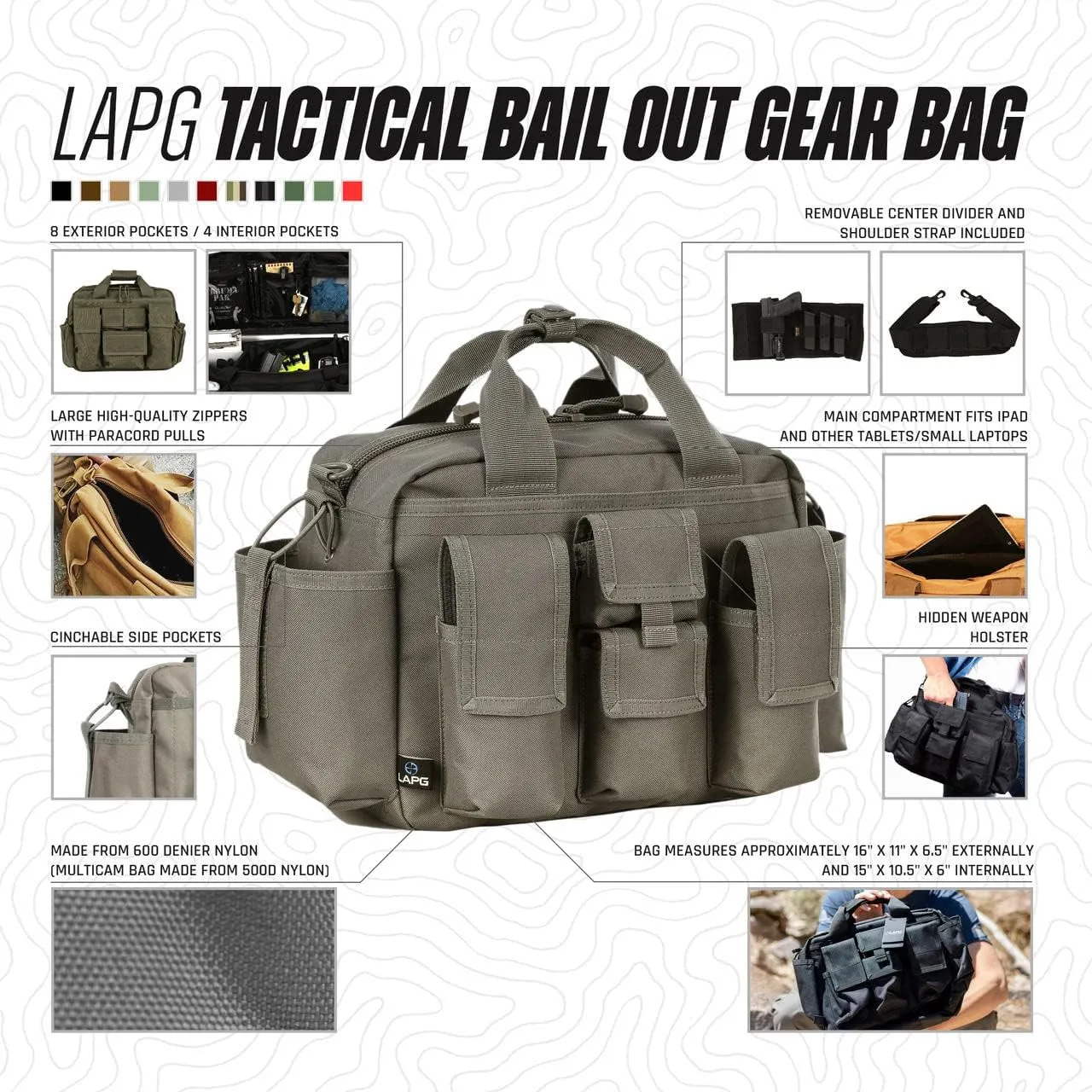 LAPG Tactical Bail Out Gear, Survival Bug Out, Hunting & Hiking, Range Bag with Shoulder Strap & Carry Handle