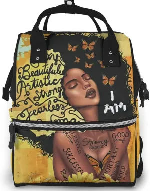 Laptop Backpack for Women, Nurse Bookbag, Gifts for Black Women, Art Backpack, Backpack Diaper Bag for Women, African American Backpack, Yellow, Racigomr-12