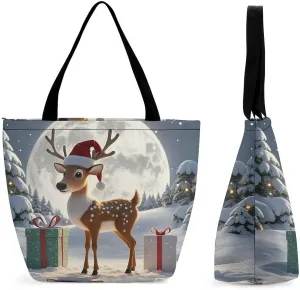 Large Capacity Tote Bag with Zipper Gift Deer Women Handbag with Handles Ladies Shoulder Bag with Compartments Beach Bag Shopping Bags for Travel Work