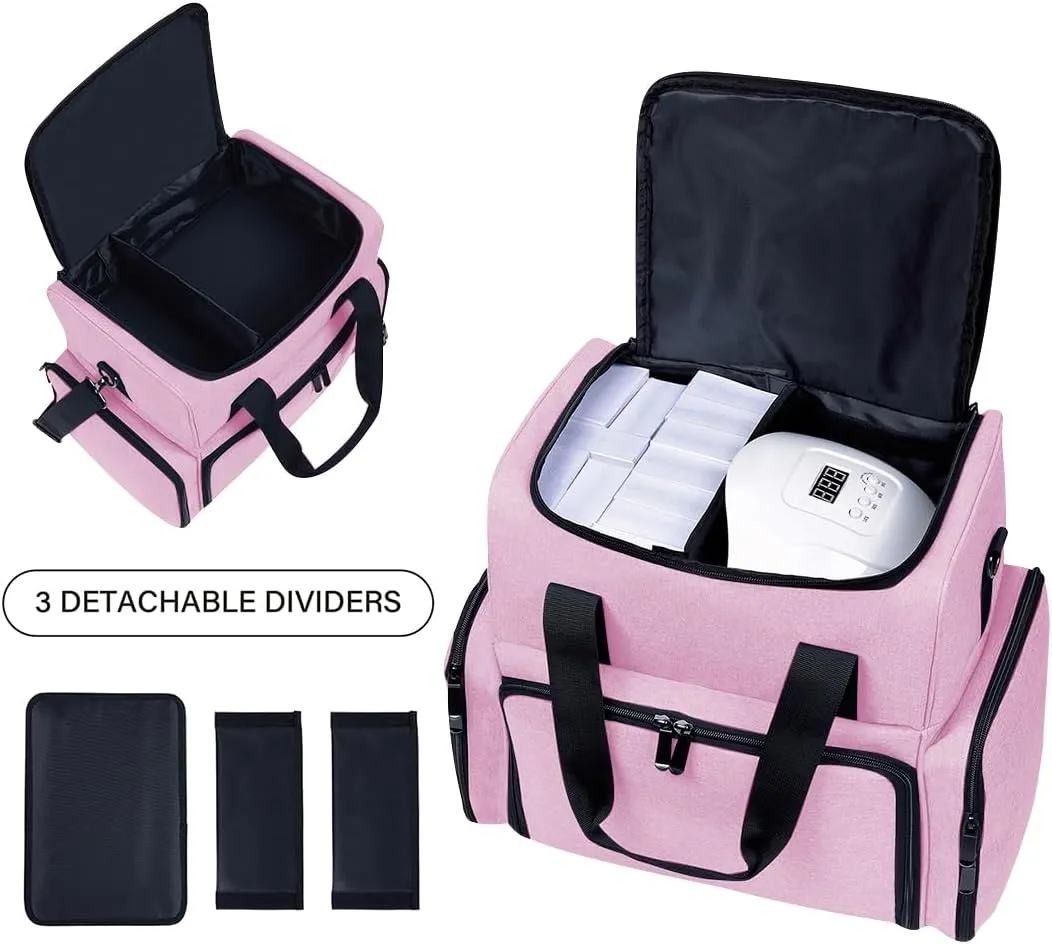 Large Makeup Cosmetic Bag with 3 Removable Case and 2 Removable Dividers Double Layer Travel Storage Organizer, Makeup Brushes Storage Section Pink