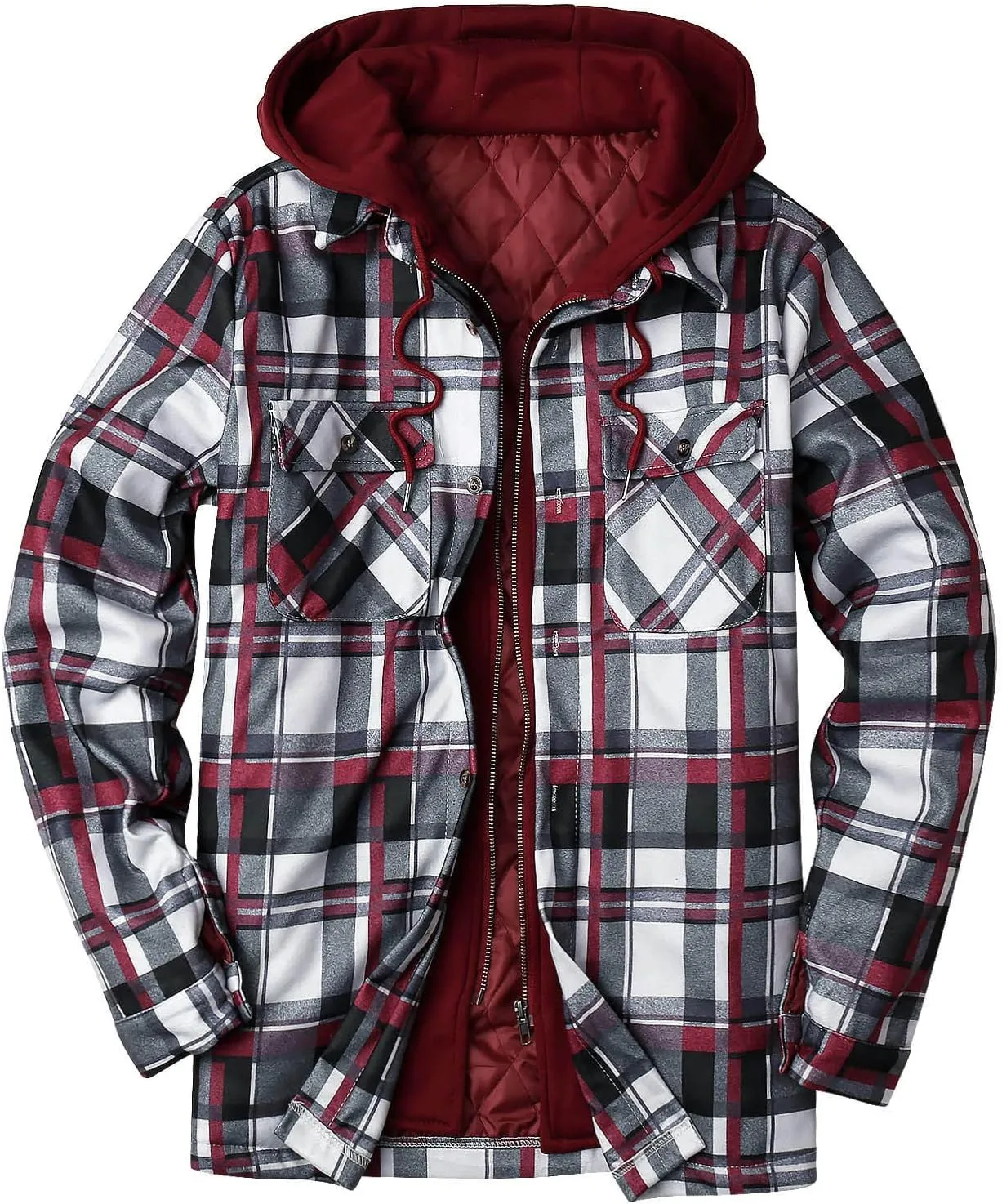 LCMTWX Winter Coat Men Plaid Winter Stripe Print Hooded Zipper Pocket Long Sleeve Shirt Men Plus Size Big&Tall Mens Coat