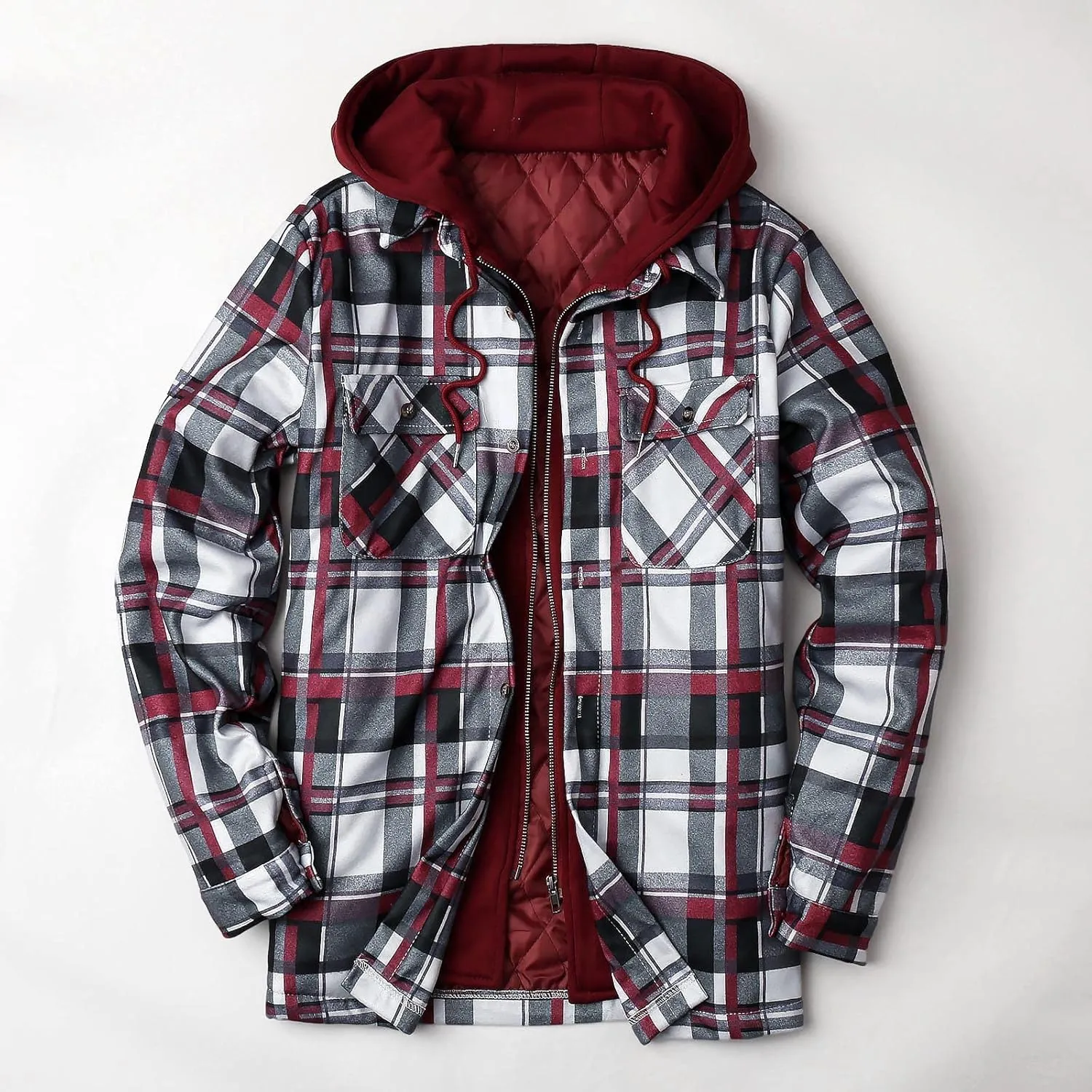 LCMTWX Winter Coat Men Plaid Winter Stripe Print Hooded Zipper Pocket Long Sleeve Shirt Men Plus Size Big&Tall Mens Coat