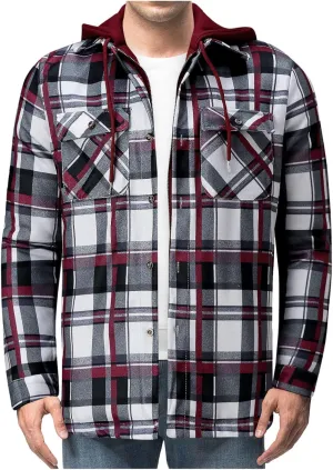 LCMTWX Winter Coat Men Plaid Winter Stripe Print Hooded Zipper Pocket Long Sleeve Shirt Men Plus Size Big&Tall Mens Coat