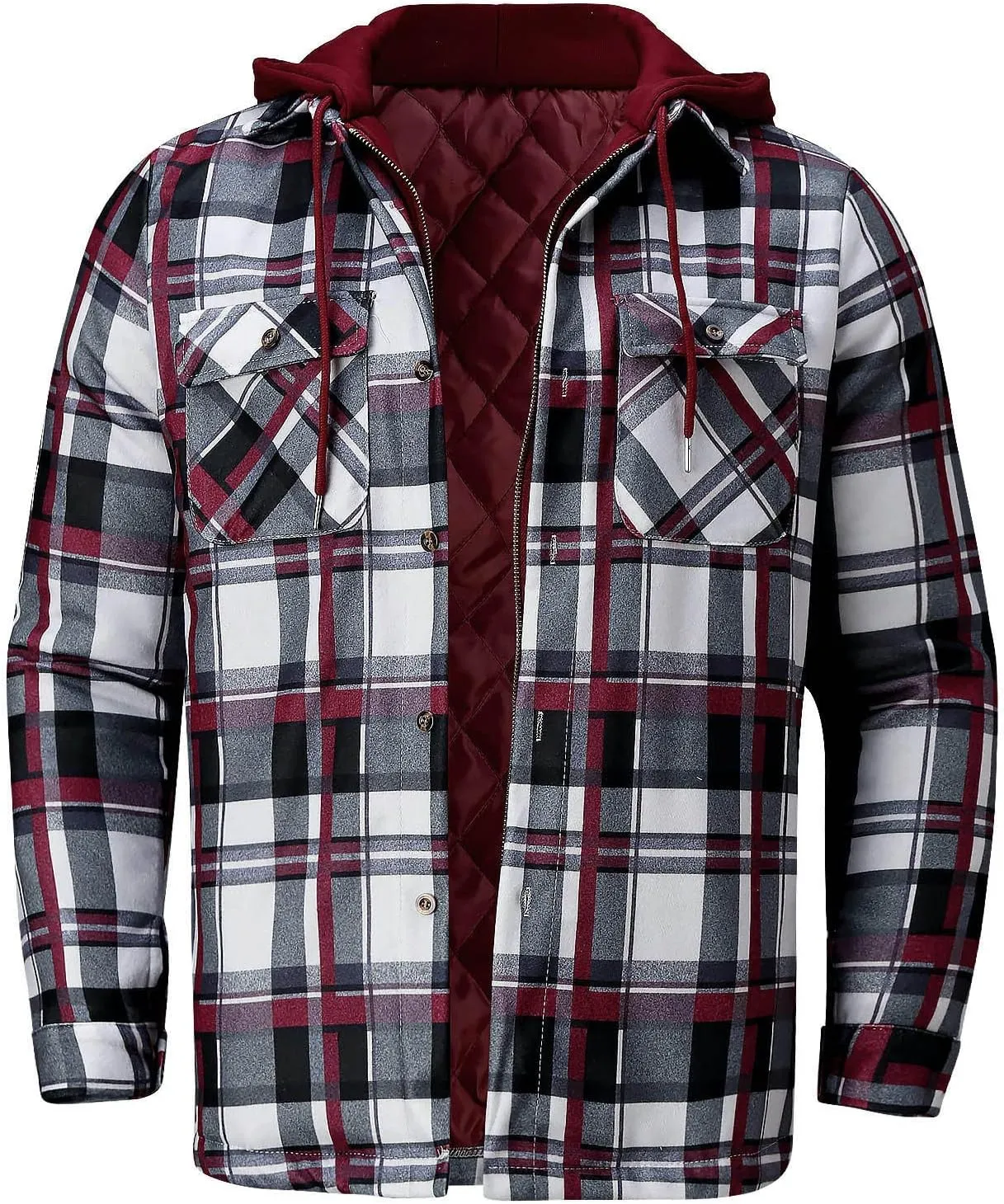 LCMTWX Winter Coat Men Plaid Winter Stripe Print Hooded Zipper Pocket Long Sleeve Shirt Men Plus Size Big&Tall Mens Coat