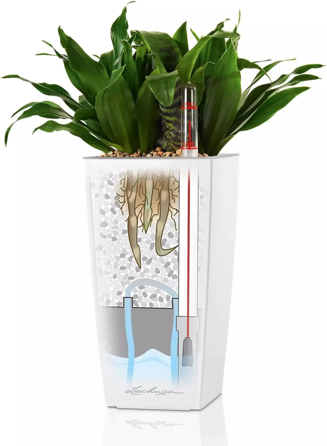 Lechuza Mini CUBI Self Watering Planter Small Flower Plant Pot Indoor Plastic Planter Without Drainage Hole H18 L9 W9 cm Red High-Gloss