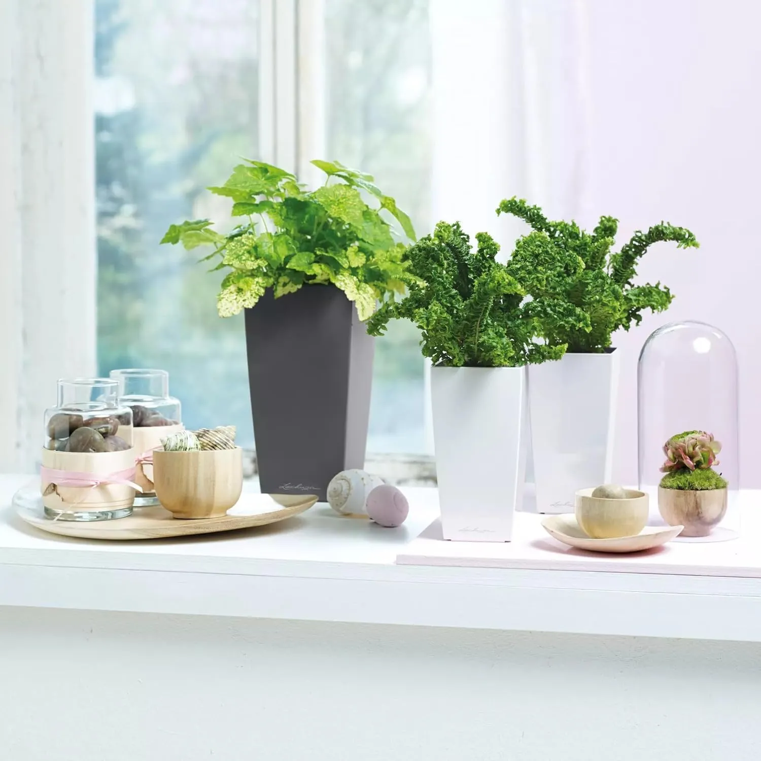 Lechuza Mini CUBI Self Watering Planter Small Flower Plant Pot Indoor Plastic Planter Without Drainage Hole H18 L9 W9 cm Red High-Gloss