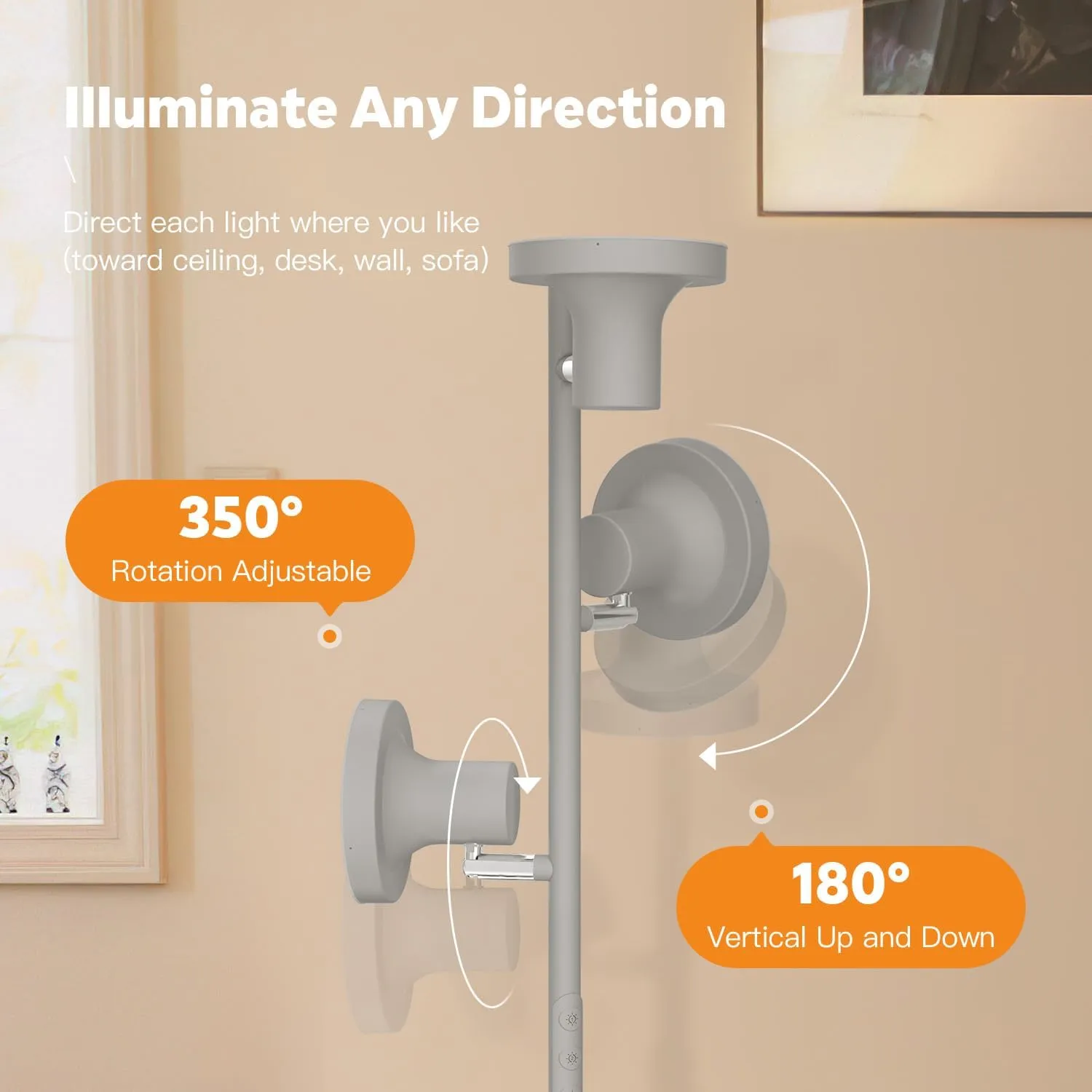 LED Tree Floor Lamp, 36W Industrial Dimmable Standing Lamp with Remote & Touch Control, 3 Rotatable LED Light Modern Floor Lamps for Living Room, Bedroom, Office (Silver Grey)