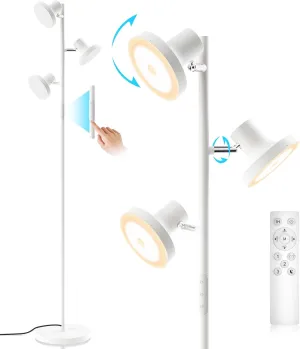 LED Tree Floor Lamp, 36W Industrial Dimmable Standing Lamp with Remote & Touch Control, 3 Rotatable LED Light Modern Floor Lamps for Living Room, Bedroom, Office (White)