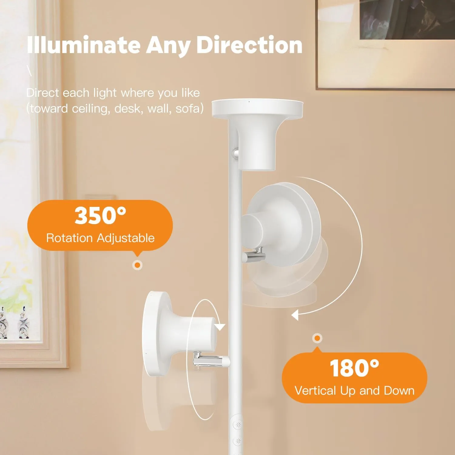 LED Tree Floor Lamp, 36W Industrial Dimmable Standing Lamp with Remote & Touch Control, 3 Rotatable LED Light Modern Floor Lamps for Living Room, Bedroom, Office (White)