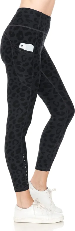 Leggings Depot Women's High Waisted Reflective Yoga Pants with Pockets Athletic Leggings