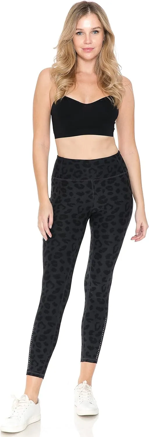 Leggings Depot Women's High Waisted Reflective Yoga Pants with Pockets Athletic Leggings