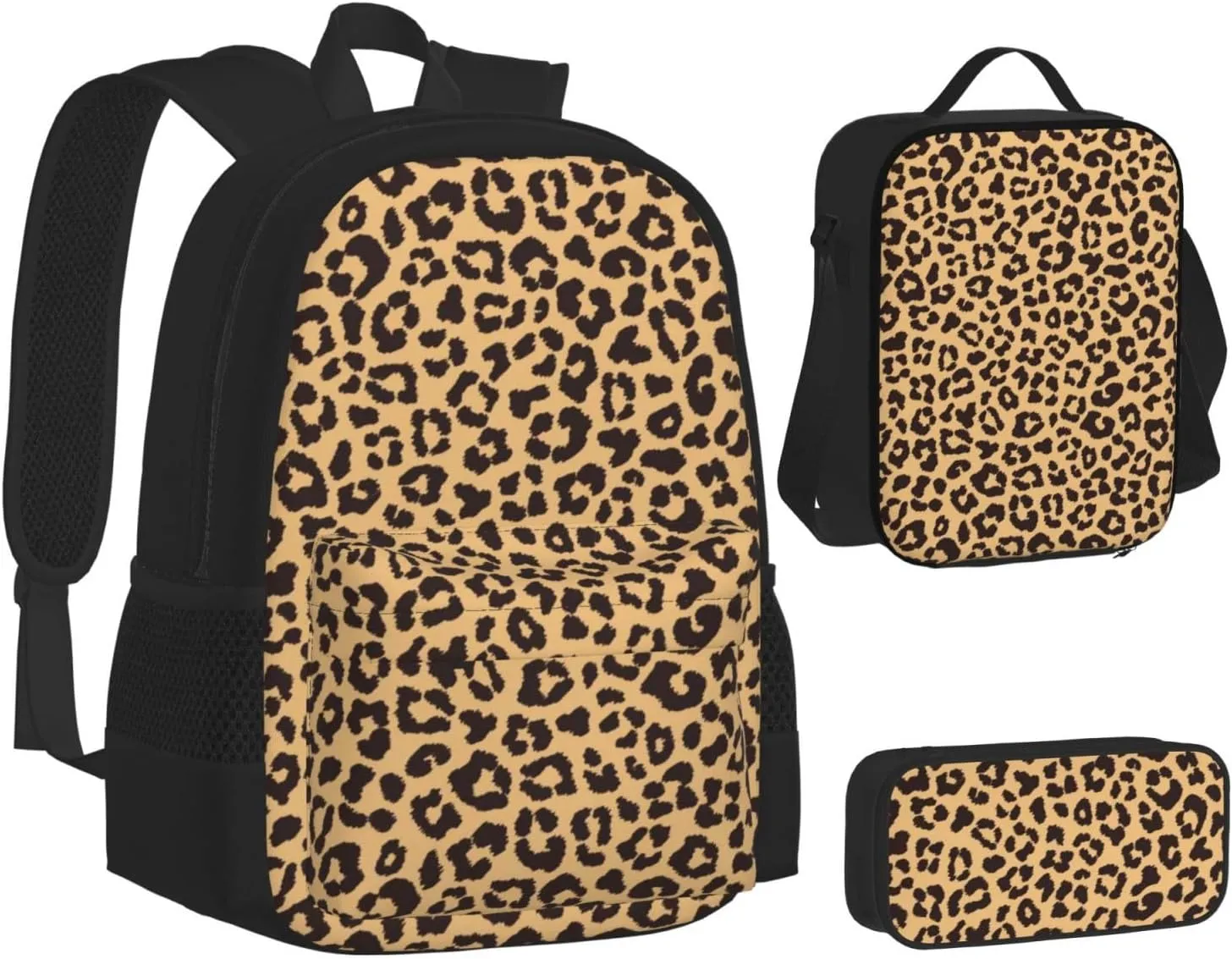 Leopard Animal Print Multifunctional Pocket Backpack Crossbody Lunch Bag Pencil Case 3Pcs Set Large Capacity Backpack