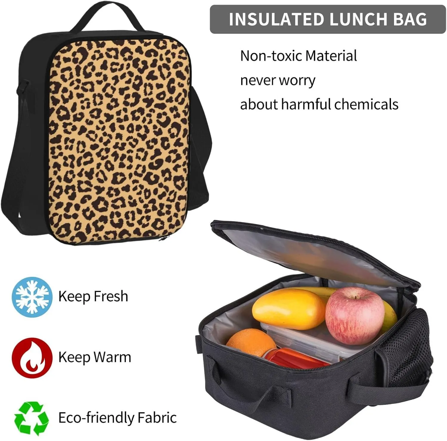 Leopard Animal Print Multifunctional Pocket Backpack Crossbody Lunch Bag Pencil Case 3Pcs Set Large Capacity Backpack