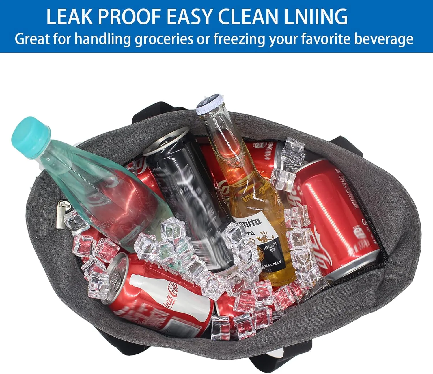 LHZK Large Insulated Cooler Bag, Reusable Grocery Bag for Cold or Hot Food Transportation, Cooler Bags Insulated for for Delivery, Travel, Hiking, Camping and Picnic (Large, Gray)