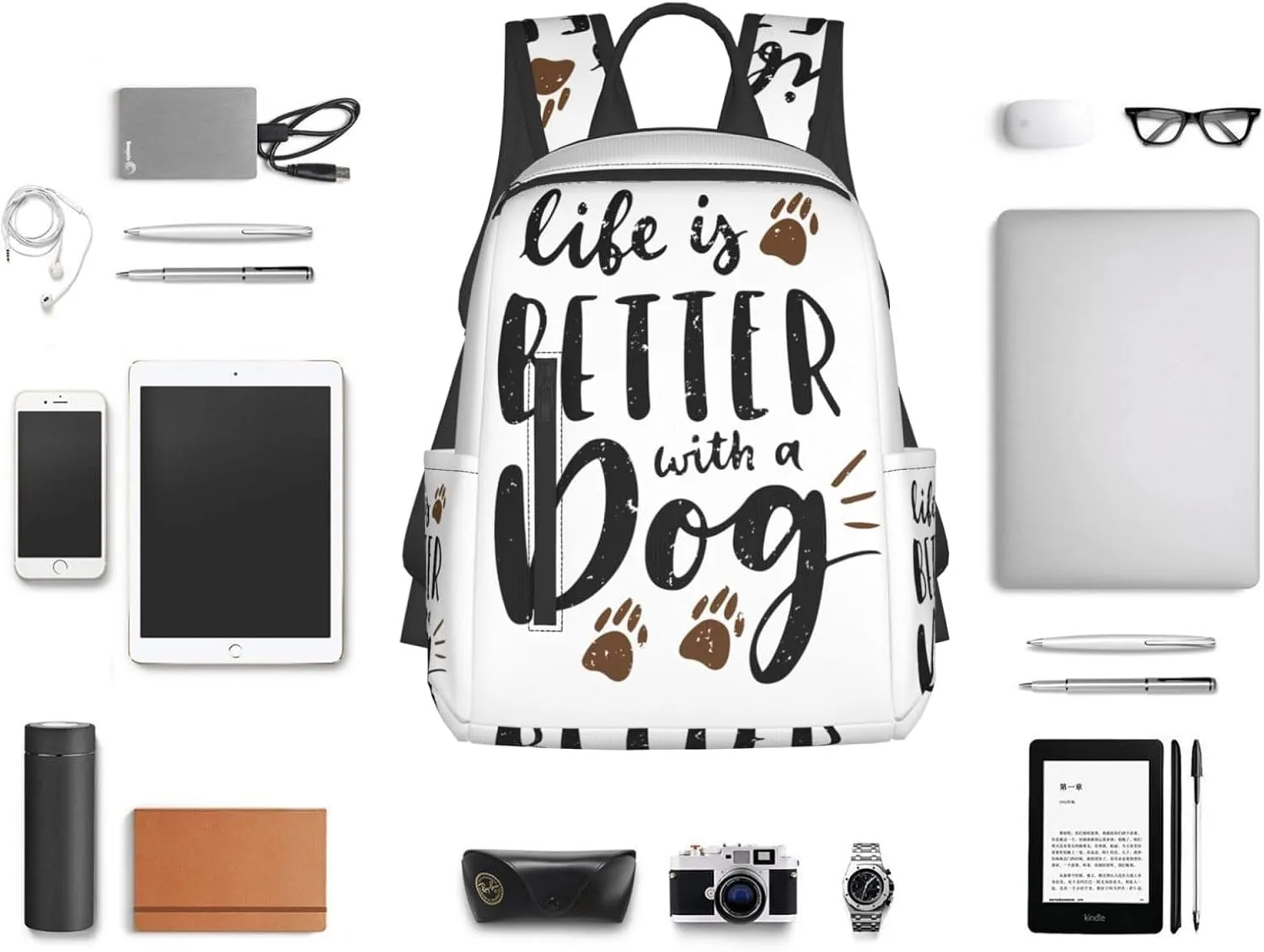 Life Is Better With A Dog Dog Lover Casual Backpacks Large Capacity Laptop Backpack Sports Rucksack Travel Daypack Adjustable Shoulder Strap Work Bag for Outdoor Camping