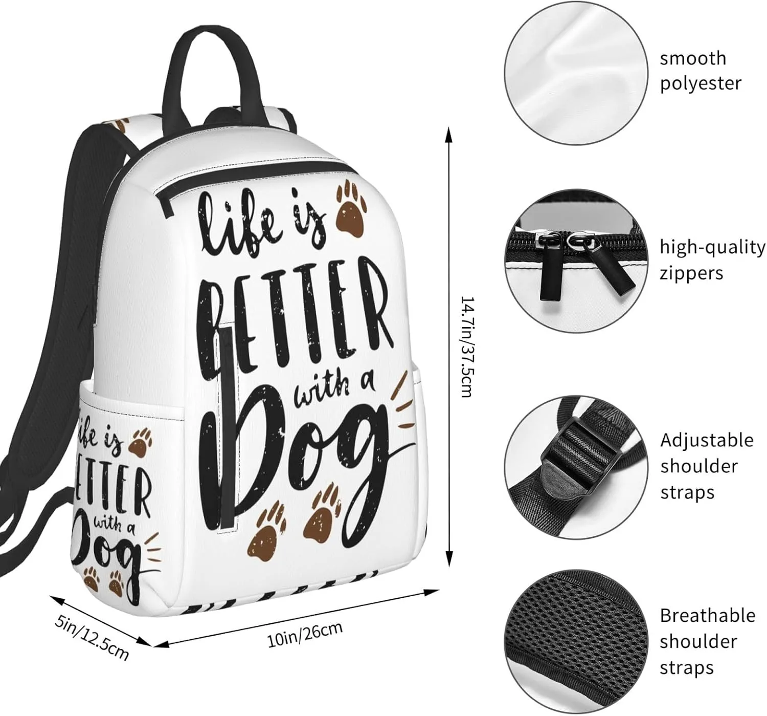Life Is Better With A Dog Dog Lover Casual Backpacks Large Capacity Laptop Backpack Sports Rucksack Travel Daypack Adjustable Shoulder Strap Work Bag for Outdoor Camping