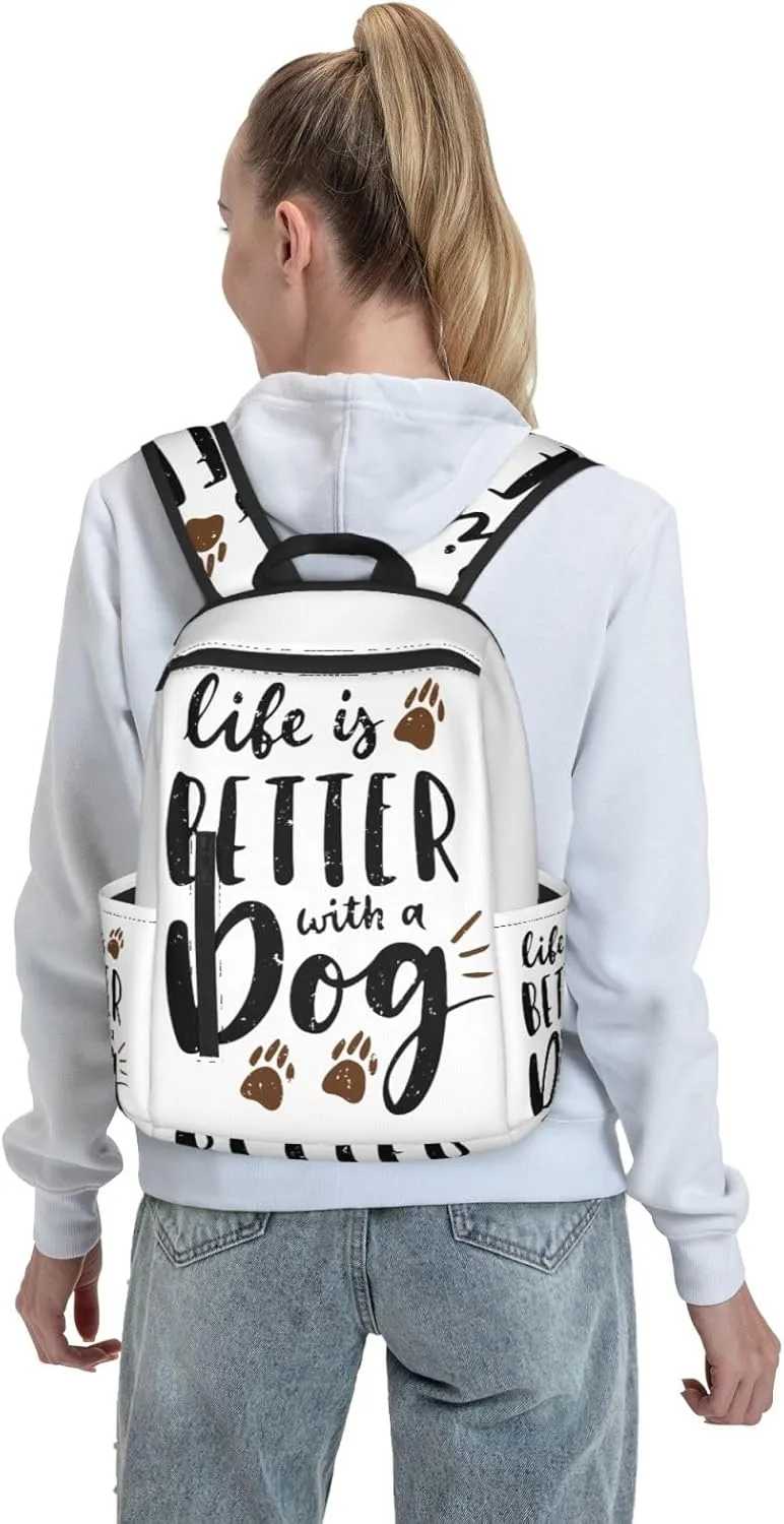 Life Is Better With A Dog Dog Lover Casual Backpacks Large Capacity Laptop Backpack Sports Rucksack Travel Daypack Adjustable Shoulder Strap Work Bag for Outdoor Camping